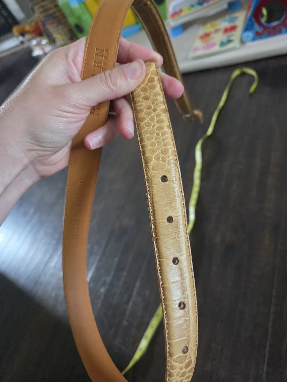 Vintage Lauren Ralph Lauren Tan Croc Embossed Leather Belt, Size XL